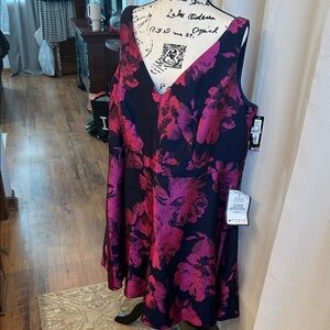 Macy's Pink and Black Floral Midi Dress 22W Sleeveless NWT Formal Wedding Guest
